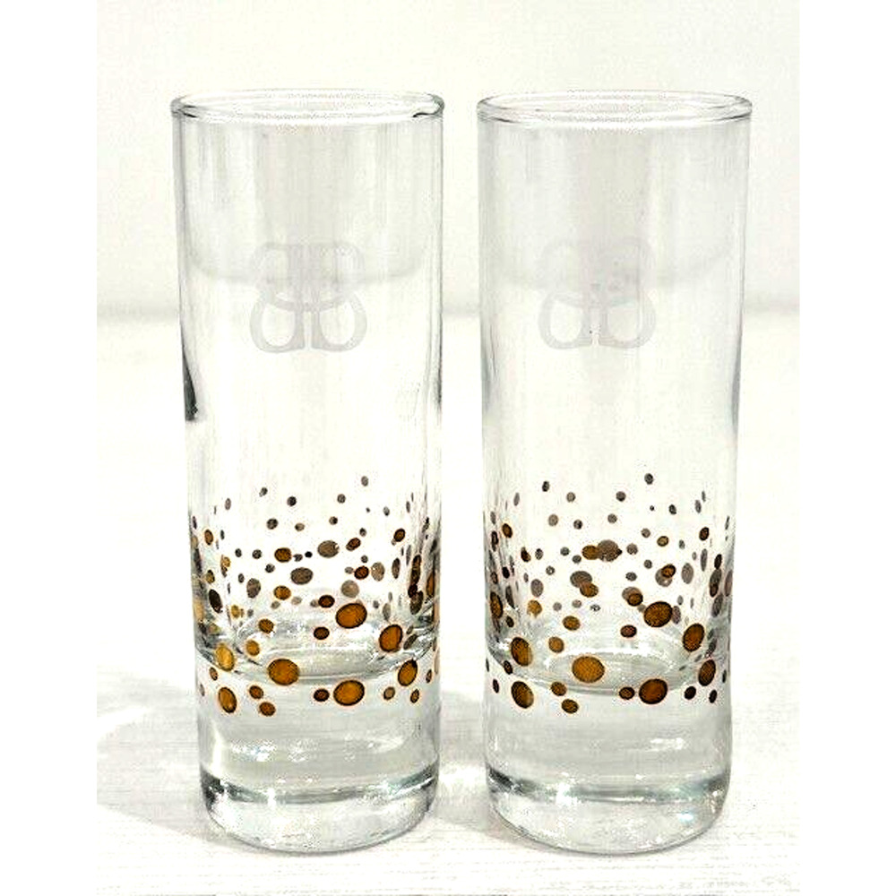 PAIR of Bailey's Irish Cream Gold Confetti Tall Shot Glasses-Stunning!